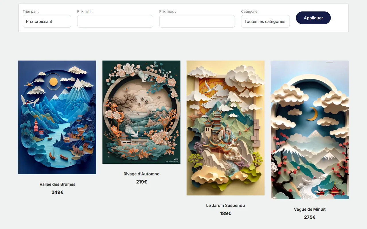 artwise — boutique — tri, prix et catégories
