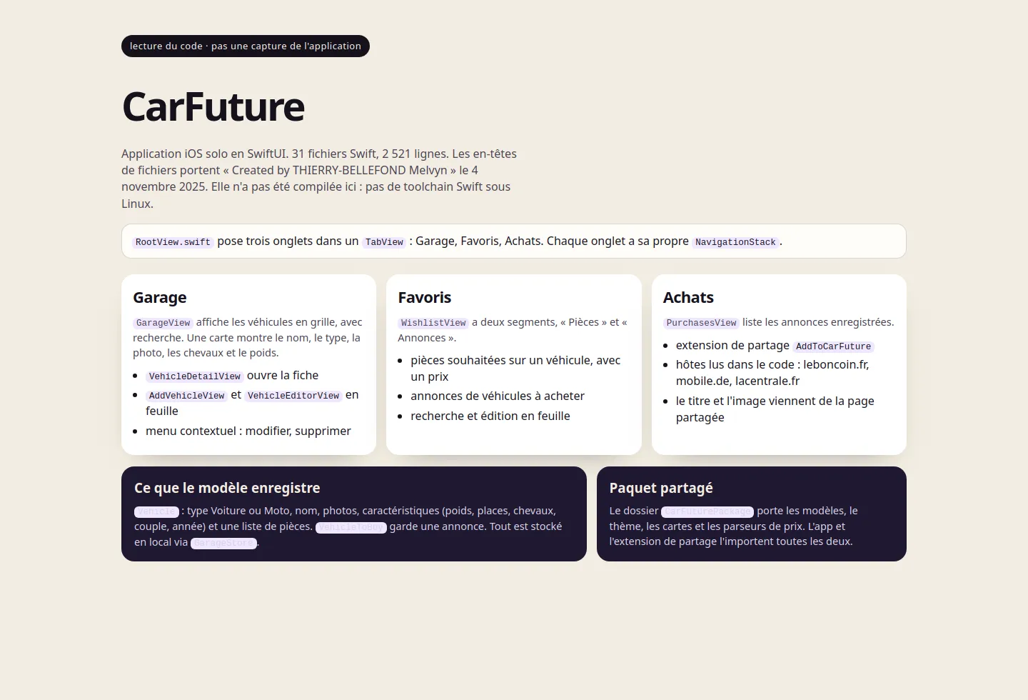 lecture du code carfuture, pas une capture de l'application