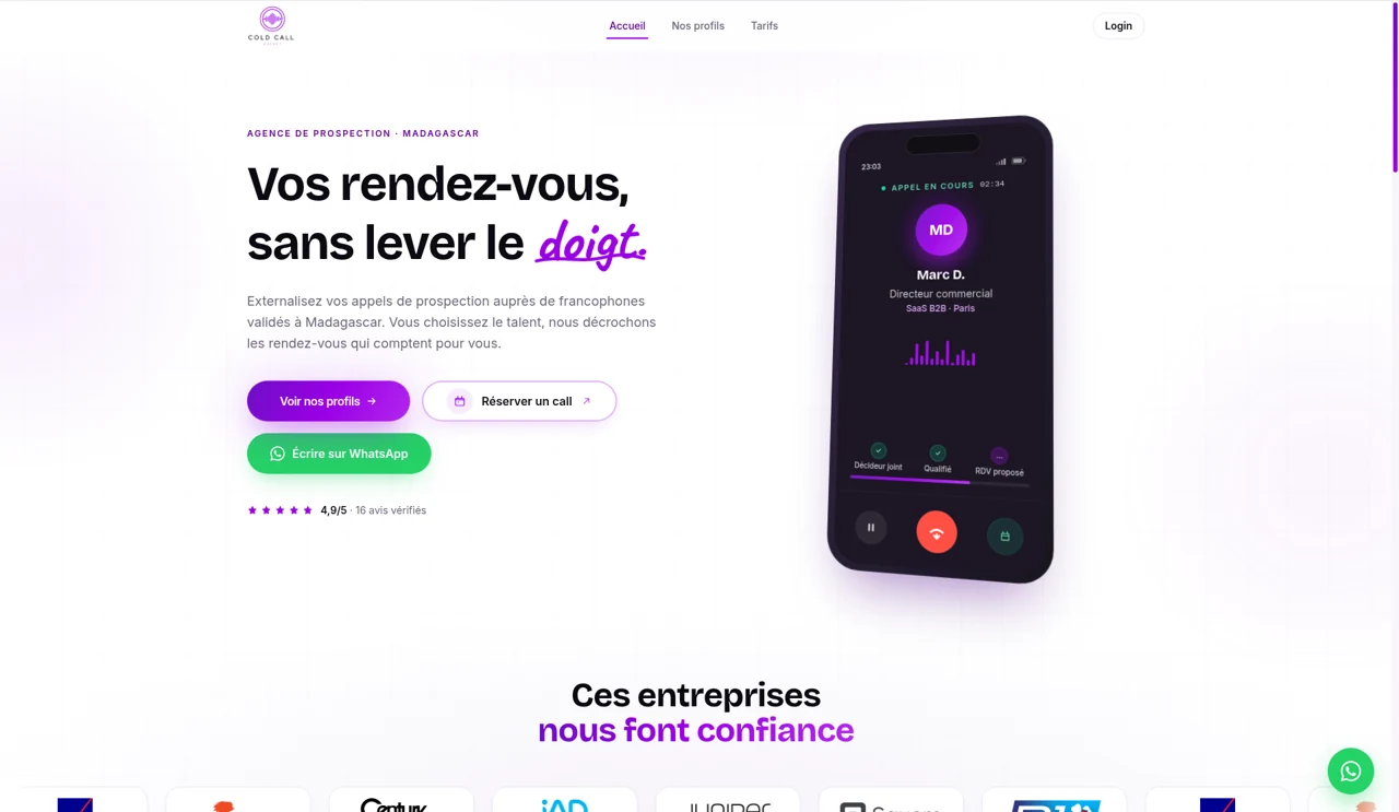 cold call agency — page d’accueil
