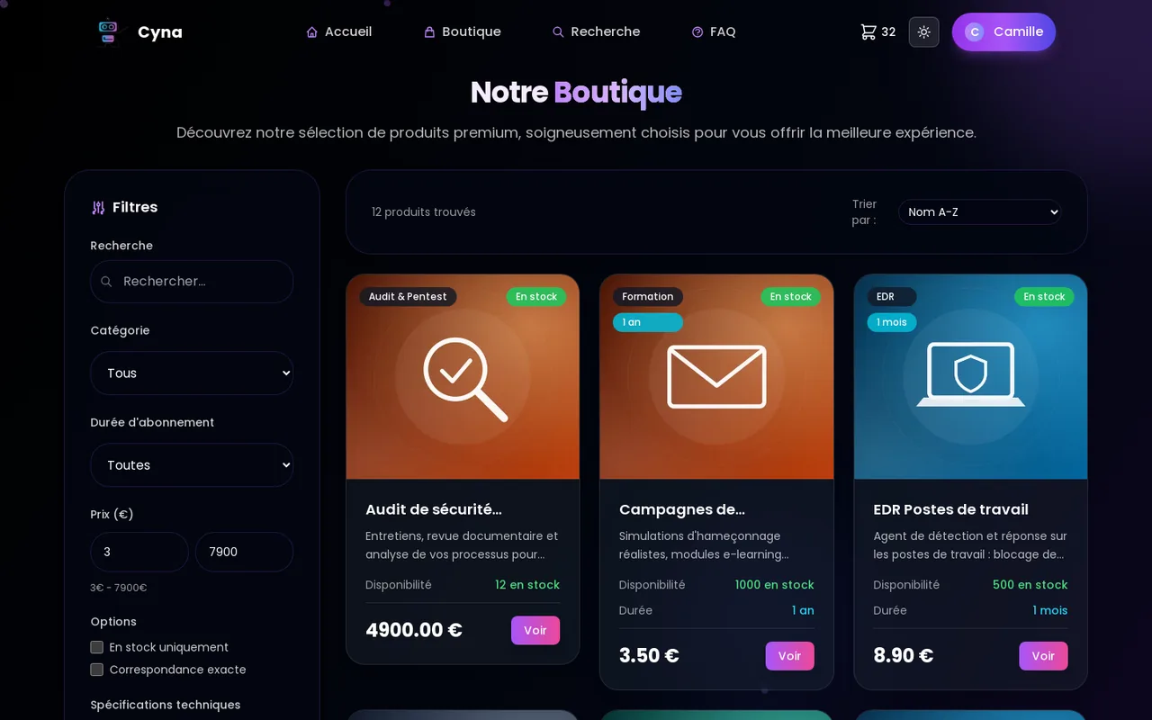 cynastore — boutique — filtres et offres