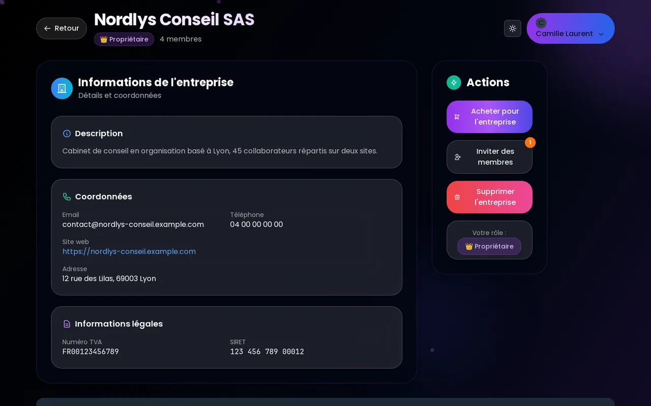 cynastore — espace client — fiche entreprise