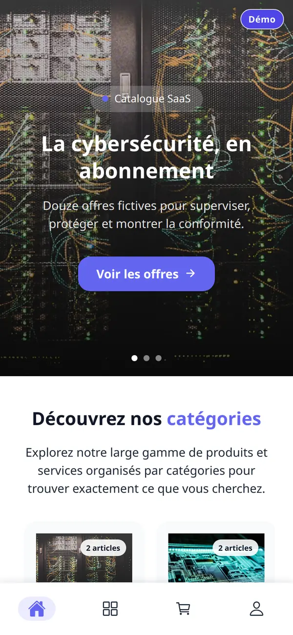 cynastore — app mobile (démo) — accueil, données fictives