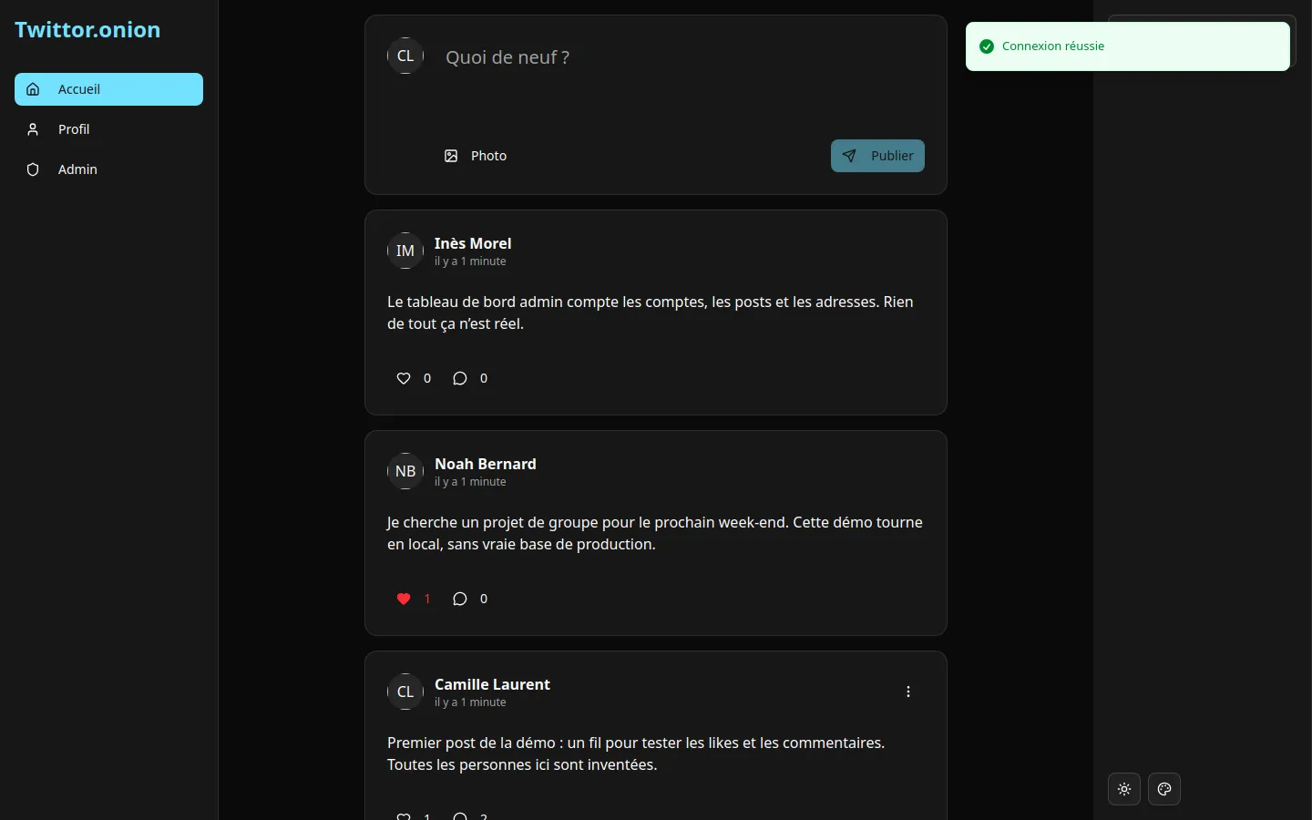 hackaton — fil twittor, comptes fictifs
