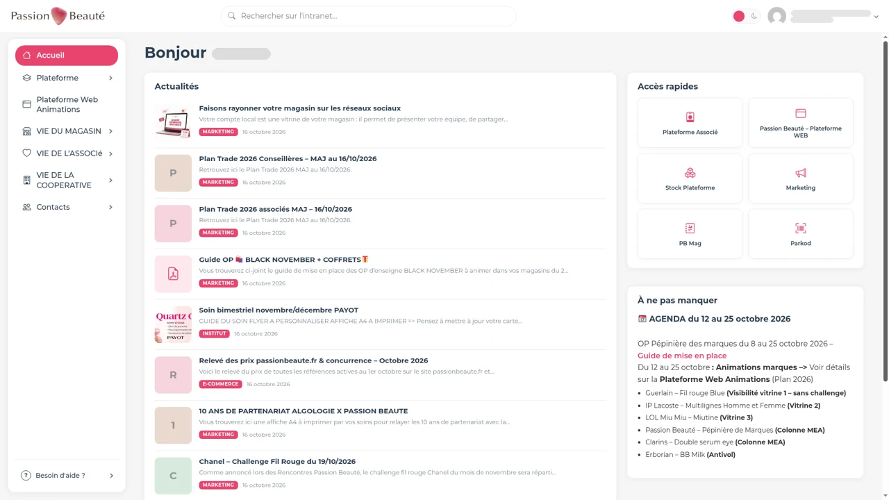 intranet passion beauté — accueil — actualités du réseau