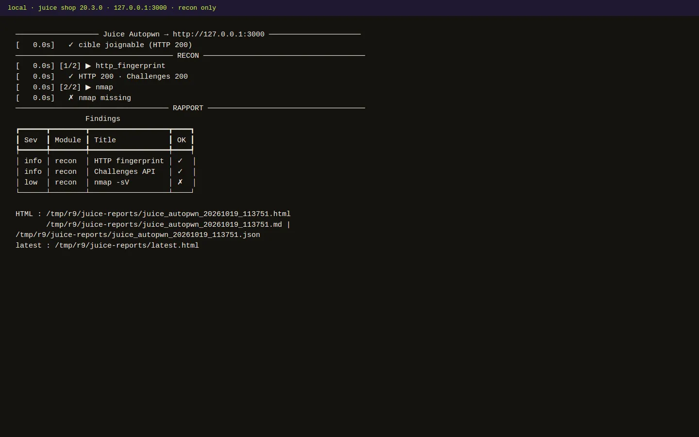 juice-autopwn — reconnaissance locale