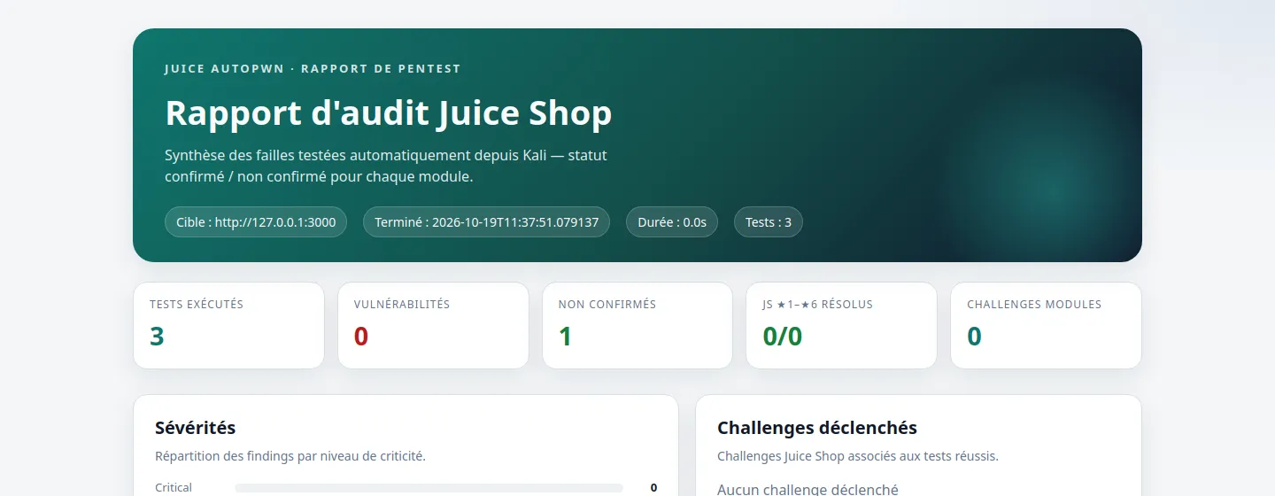 en-tête du rapport juice-autopwn, phases d'attaque non lancées