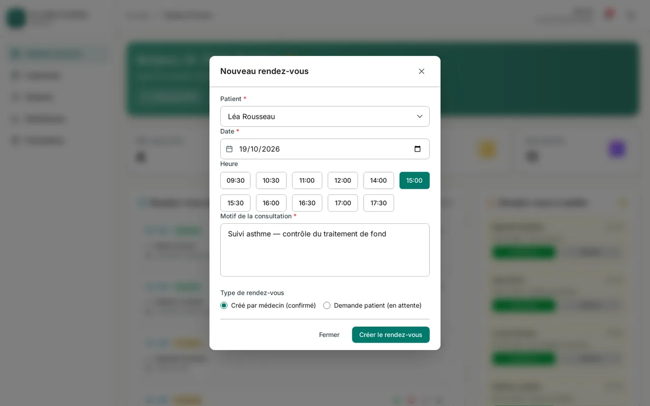 m1-medecin — nouveau rendez-vous sur un créneau libre