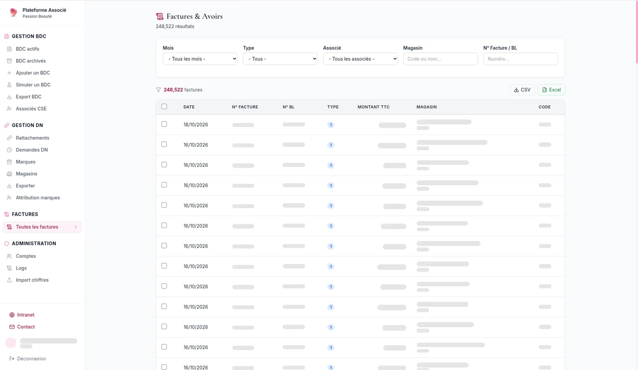 plateforme associée — factures & avoirs