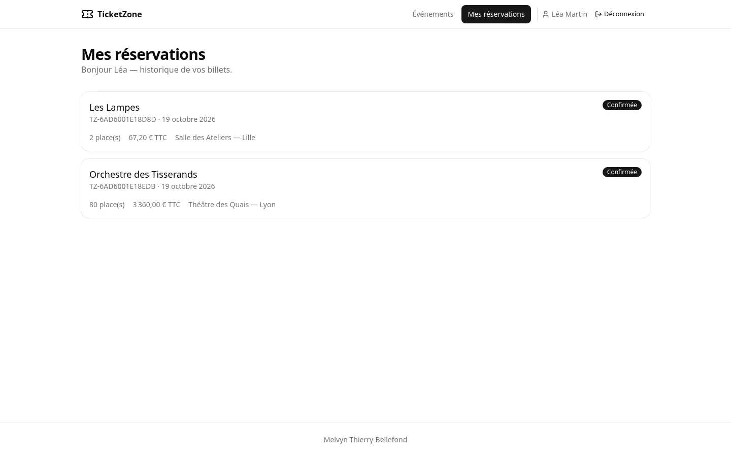 ticketzone — réservations sur des concerts inventés