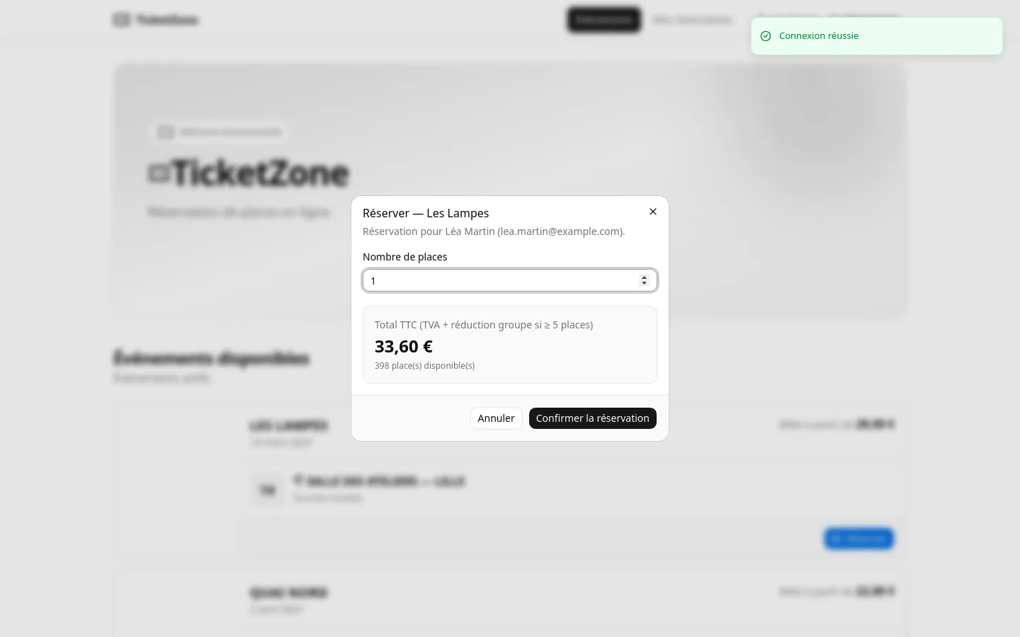 ticketzone — réservation, tva et réduction de groupe