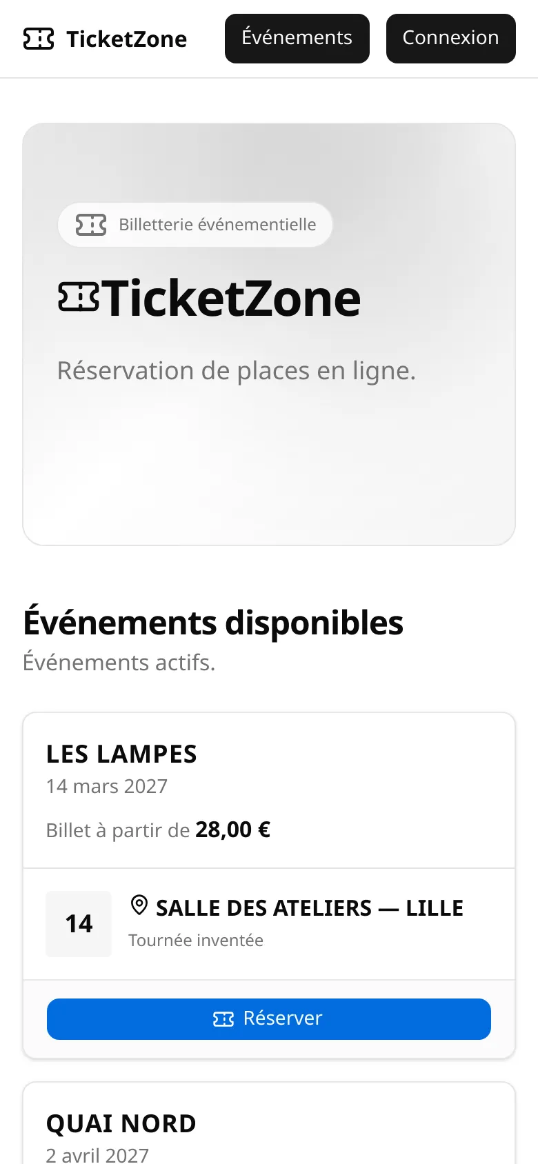 ticketzone — accueil sur mobile