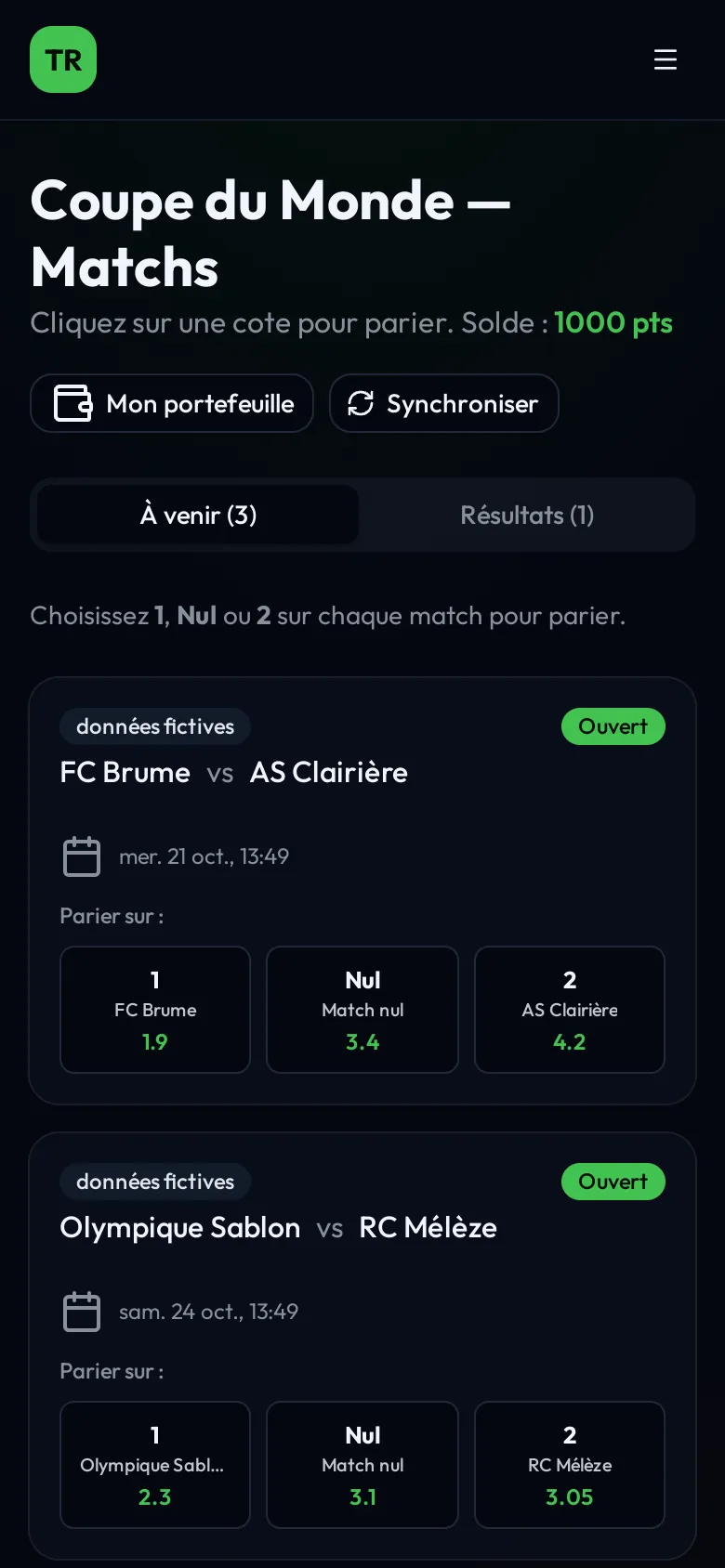 matchs tout ou rien en 390 px, données fictives