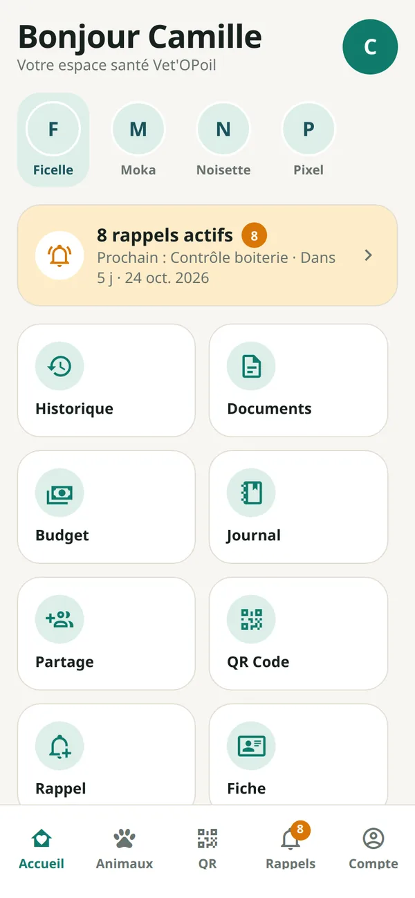 vet'opoil — app propriétaire — tableau de bord